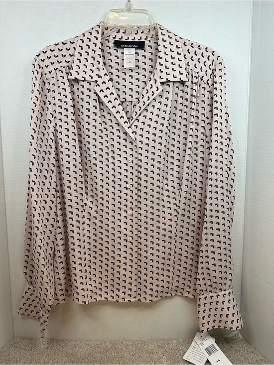 Jones New York Tops - Jones New York Pink Button-Down Shirt with Black Micro Pattern, 100% Silk
